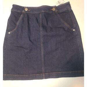 NWT Loft DarkWash Sz 6 Denim A-line Mini Skirt Exposed Back‎ Zipper Pockets Jean